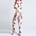 Miniatyrbillede 2 af 5: Julejumpsuits med lange ærmer og knapper til kvinder, elgprint, afslappet ét stykke pyjamas, lige ben, lange bukser, hjemme-nattøj Santa's Hat M