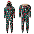 Miniatyrbild 2 av 4: Julmatchande Familjepjys Set med Santa-Tryckta Jumpsuits, Sömnkläder, Semester-Pjs för Vuxen/Barn/Baby Men-Green M