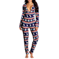 Miniatyrbild 1 av 6: Dam Jumpsuit med Långärmad Knappar, Jultema, Elgtryck, Casual, En-Delad Pyjamas, Raka Ben, Långa Byxor, Hemkläder, Sovkläder Royal Blue M