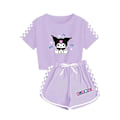 Miniatyrbild 1 av 3: Barn Tecknad Kuromi Tryckta Kläder Set T-shirt Shorts Pyjamas Sovkläder Loungekläder Sommar Casual Träningsdräkt Light Purple 150cm