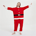 Miniatyrbillede 2 af 4: Unisex Voksen Julemand Udklædningsdragt Plys Onesie Julemand Heldragt Hætte Pyjamas M