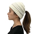 Miniatyrbillede 4 af 5: Vinter Kvinder Messy Bun Hestehale Strikket Hue Strækbar Beanie Hat white