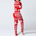 Miniatyrbild 2 av 6: Dam Jumpsuit med Långärmad Knappar, Jultema, Elgtryck, Casual, En-Delad Pyjamas, Raka Ben, Långa Byxor, Hemkläder, Sovkläder Xmas Tree L