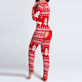 Miniatyrbild 3 av 7: Dam Jumpsuit med Långärmad Knappar, Jultema, Elgtryck, Casual, En-Delad Pyjamas, Raka Ben, Långa Byxor, Hemkläder, Sovkläder Red Deer M
