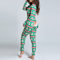 Miniatyrbild 3 av 7: Dam Jumpsuit med Långärmad Knappar, Jultema, Elgtryck, Casual, En-Delad Pyjamas, Raka Ben, Långa Byxor, Hemkläder, Sovkläder Green L