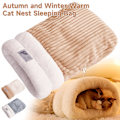 Miniatyrbillede 3 af 5: Kattesovepose Seng, Selvopvarmende Kattehule Seng 360° Wrap Blød Fluffy Beroligende Katte Brown M