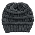 Miniatyrbillede 2 af 5: Vinter Kvinder Messy Bun Hestehale Strikket Hue Strækbar Beanie Hat Dark gray