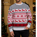 Miniatyrbild 1 av 3: Dam & Herr Nyår Jultröjor Familj Par Ren Snöflinga Randig Jacquard Stickad Casual O-Hals Jumper Men-White XL