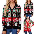 Miniatyrbillede 3 af 4: Dame Cardigan Striktrøjer Jul Knap Ned Strik Cardigans Casual Langærmede Jakker Plus Størrelse Efterårsjakker Julegaver Black XL