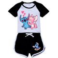 Miniatyrbild 1 av 3: Barn Tecknad Lilo & Stitch Tryckta Kläder Set T-shirt Shorts Pyjamas Sovkläder Loungekläder Sommar Casual Träningsdräkt Black 110cm