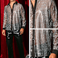 Pikkukuva 5 / 5: Miesten kiiltävät paljetit Esityspaita Disco-tanssipaita Pitkähihainen napitettava retro 70-luvun paita Silver XL