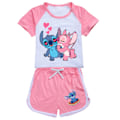 Miniatyrbild 1 av 3: Barn Tecknad Lilo & Stitch Tryckta Kläder Set T-shirt Shorts Pyjamas Sovkläder Loungekläder Sommar Casual Träningsdräkt Pink 120cm