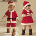 Miniatyrbild 3 av 4: Pojkar Flickor Jul Tomte Kostymer Rompers / Klänning Hatt Set Boy 80cm