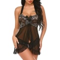 Miniatyrbild 1 av 5: Kvinnors underkläder & string  Halter Slip Mini Bow Sheer Floral Plus Black 3XL