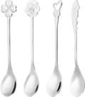 Kaffeskedset med 4 Delar - 4 Unika Formade 304 Rostfria Teskedar för Espresso, Dessert & Te, Silver Silver