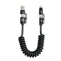4-i-1 spiralformad USB-C-laddningskabel snabbladdningskabel för iPhone Android 65W + PD 27W infällbar fjäderdatakabel stöder CarPlay & CarLife