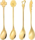 4-pack Guld Kaffeskedar Set - 4 Unika Formade 304 Rostfria Teskedar för Espresso, Dessert & Te-bjudning, Diskmaskinsäker Gold