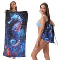 New Beach Towel Backpack with Storage Function, 140 x 70 cm 2-in-1 Foldable Printed Bath Towel