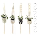 Miniatyrbild 1 av 8: Boho Charm, Handgjorda Makramé Växthängare, 4-pack Slitstarka Växtkorgar i Bomullsrep för Inomhusbruk, Perfekt för Utrymmesbesparande Trädgårdsinredning
