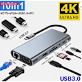 Miniatyrbild 4 av 5: Plug-and-Play 8-i-1 Typ C-adapter, Aluminiumlegeringsskal för MacBook Pro Air iPad Pro Laptops, Har SD TF-kortläsare för Enkel Dataåtkomst