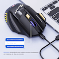 Miniatyrbild 4 av 8: Programmerbar trådlös gamingmus, DUBBEL LÄGE TRÅDLÖS MUS, Tyst klickdesign för offentlig användning utan störning, Uppladdningsbar, 70 timmar för