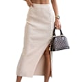 Pikkukuva 2 / 2: Halve Bodycon Midi-hame korkea vyötärö nappikoriste sivuhalkaisu joustava neuloskangas Bodycon Midi-hame Aprikoosi M