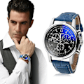 Miniatyrbillede 2 af 3: Herre Luksus Mode Imiteret Læder Blå Ray Glas Quartz Analog Armbåndsure, Voksen, Unisex