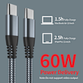 Miniatyrbillede 2 af 2: 2 stk. USB-C opladerkabel 60 W hurtig opladning Grå 1 m