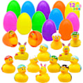 Miniatyrbillede 1 af 6: 12 påskeæg fyldt med gummiænder, farvestrålende æg fyldt med forskellige gule ænder, som alle kan lege med i badet axe duck