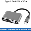 Miniatyrbillede 3 af 5: USB C til HDMI VGA-adapter, 2-i-1 Type C til HDMI 4k, VGA 1080p kompatibel med Macbook Pro/Air 2020 2019, Ipad Pro, Surface{GKS}
