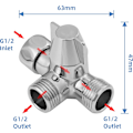 Miniatyrbilde 3 av 7: 3-veis ventilbryter for dusj, hånddusj og takdusjarm, 3-veis solid messing, polert krom (PV8){YD}