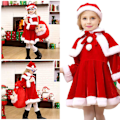 Miniatyrbilde 2 av 4: 3-delt Santa Claus-antrekk for jenter, søt julekjole i rødt + nisselue + kappe-sett, fasjonabel julefestantrekk for barn. Samsvarer med bildet Matches the image 120