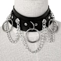 Pikkukuva 4 / 4: Nahkainen choker metallirenkaalla ja ketjulla, säädettävä kaulakoru