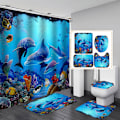Miniatyrbillede 6 af 6: Bruseforhæng 180 x 200 cm, vandtæt bruseforhæng, blåt delfin bruseforhæng, polyester badeværelsesforhæng, vaskbart badeværelsesbruseforhæng,