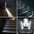 Miniatyrbillede 3 af 5: LED Indbygget Trappe Lys Trin Lys 220V Indendørs Hjørne Væg Lys Trin Dekoration Lampe Gang Trappe Lys Med, 2stk, Varm Hvid, Sort KLB