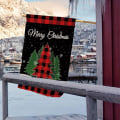 Miniatyrbilde 7 av 7: Utendørs julehageflagg, vinterjuletrærutnet mønster, rød KLB