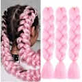 Miniatyrbilde 1 av 5: 3 stk (rosa) flettehårextensions 60 cm hårextension flette flettehår syntetisk flettefletter Meches-