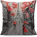 Pikkukuva 1 / 5: 45 x 45 cm Romanttinen Pariisin Tyynynpäällinen Rakastavaisille - Suudelma Ranskassa - Design: Eiffel-torni - Ystävänpäivä - Miehille ja Naisille - Harmaa ja Punainen