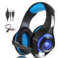 Miniatyrbillede 1 af 8: Headset med mikrofon til PS4 Xbox One, Surround Sound Sort Blå