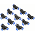 Pikkukuva 1 / 5: PE 3-tie pneumaattinen liitin 10 kpl T-liitos työntöliitin ilmaletkun liitokseen 4mm-16mm OD letkun putkiliittimet (koko: PE-4) KLB