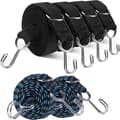 6-pack bungee-spännband med krokar, 4x2m extra långa elastiska remmar och 2x1m blå elastiska rep, 200x3cm, 100x3cm