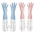 Miniatyrbillede 1 af 5: To par gummihandsker til rengøring af damrender - Lang arm - One size - Blåt mønster - Pink mønster