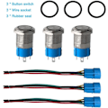 Miniatyrbilde 4 av 4: 3 stk Premium 12V/24V 5A Momentary Trykknappbryter, 16mm Trykknappbryter, Blå LED IP67 Vanntett Bryter med Strømstikkontakt