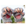 Miniatyrbillede 3 af 5: Søde Kattekillinger Poter Plys Faux Fur Fingerløse Handsker til Piger Kvinder (Grå)