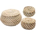 Miniatyrbillede 5 af 8: Pakke med 3 Vævede Sægrørkurve Flettet Rattan Opbevaringskurve Rund Æske