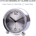 Miniatyrbild 5 av 5: 4 tum tyst metallväckarklocka morgon, retro ljudlarm, batteridriven elektromekanisk väckarklocka, reseväckarklocka (silver)