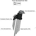 Pikkukuva 2 / 5: 9-osainen Torx-avainsarja (metrinen/Torx), pitkä varsi CRV-kahvalla