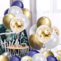 Pikkukuva 3 / 5: Ilmapallot Siniset Valkoiset Kultaiset Helium Ilmapallot 30 cm Metalli Konfetti Lateksi Ilmapallo a KLB