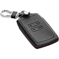 Miniatyrbilde 5 av 5: Etui kompatibel med Renault Smart Key 4-knappers (kun Keyless Go) - Svart-Rød-Ekte skinnbilnøkkeldeksel med nøkkelring