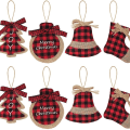 Miniatyrbillede 1 af 7: pcs Rød Sort Ternet Burlap Ornamenter KLB